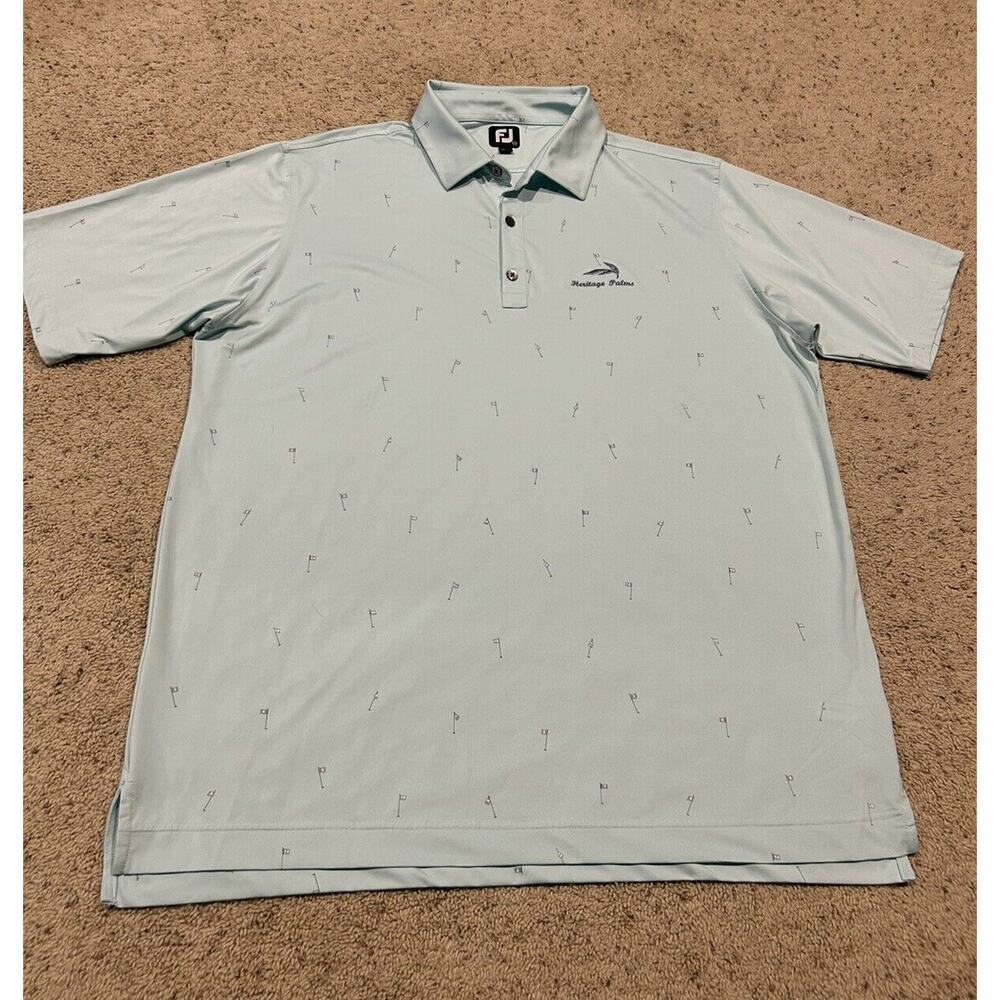 FJ Footjoy XXL Polo Shirt Flag Print Mint Green HERITAGE PALMS GOLF CLUB A24